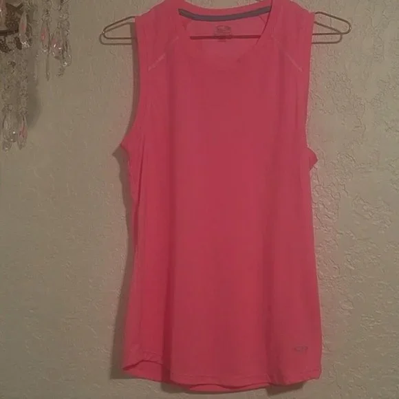 Champion Hot Pink Neon Fitted Muscle Tee Rounded Hem Polyester Top SZ M - Picture 1 of 7